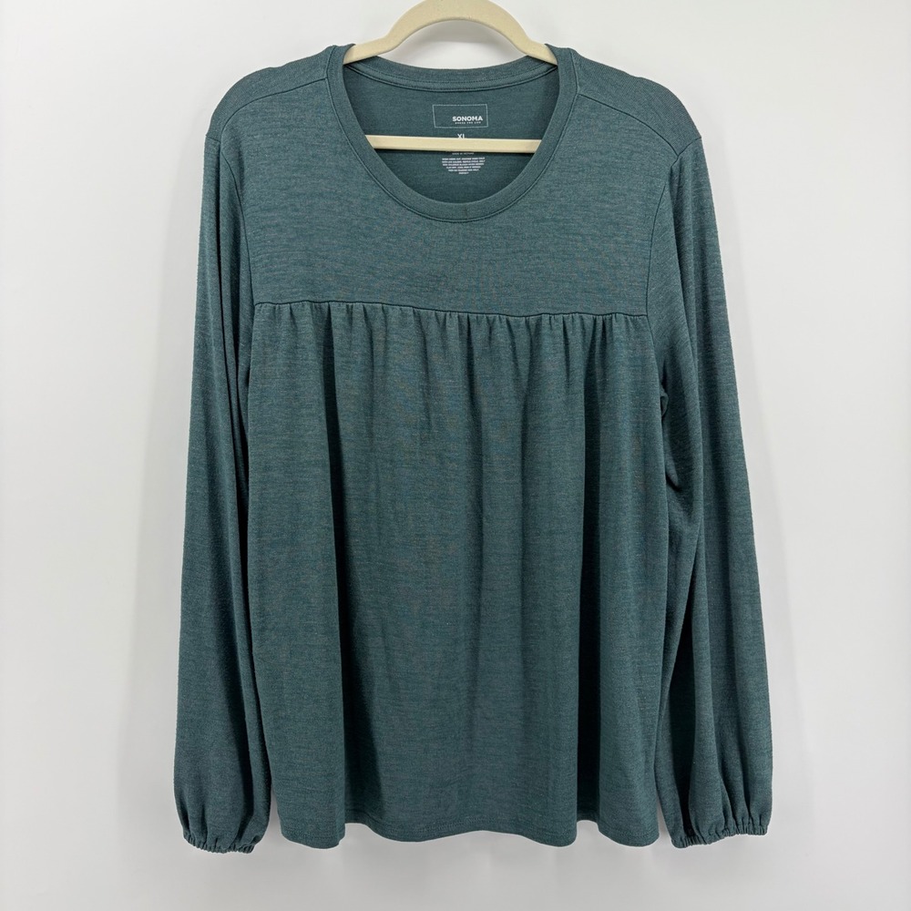 Sonoma Goods For Life Women XL Long‎ Sleeve Blouse Teal Green Shimmer Casual